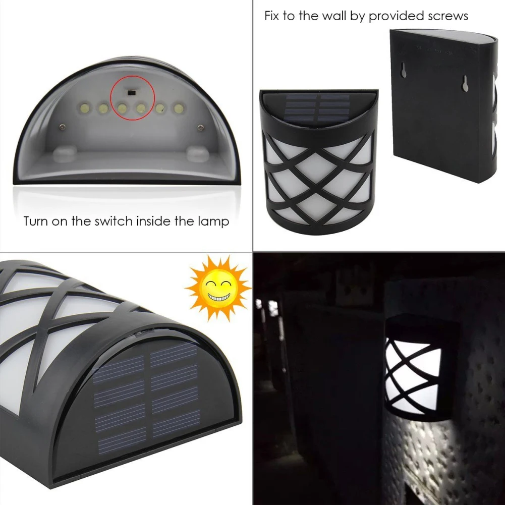 6 светодиодный настенный светильник на солнечной энергии для наружного пейзажа