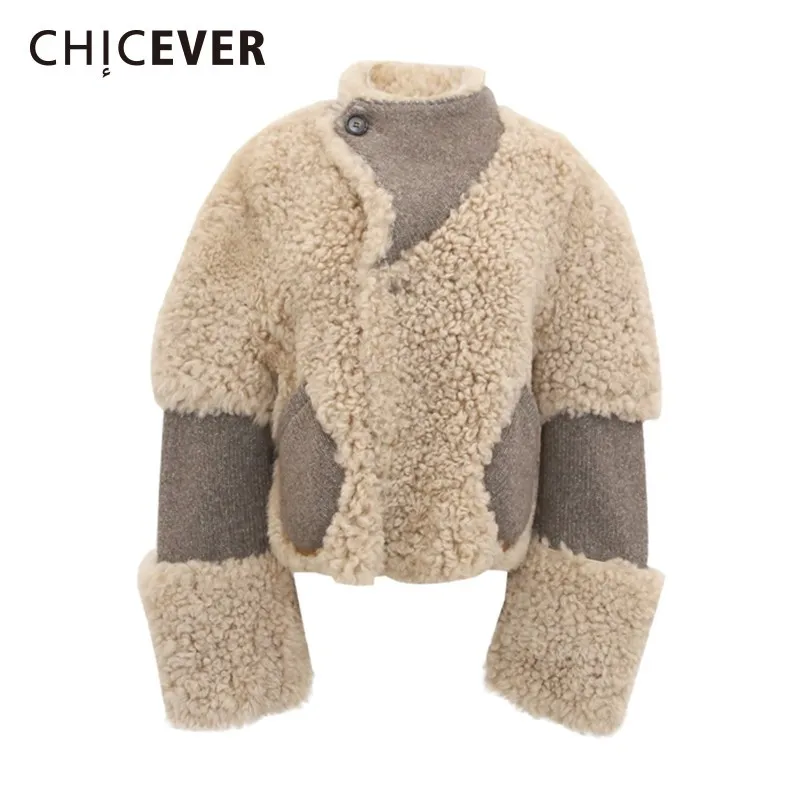 CHICEVER/зимняя женская куртка в стиле пэчворк из искусственного меха с