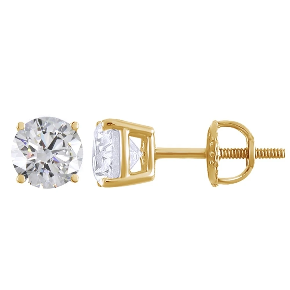 0.75 CT Round Cut Natural Diamond 18K Yellow Gold Stud Earrings With Screwback | Украшения и аксессуары