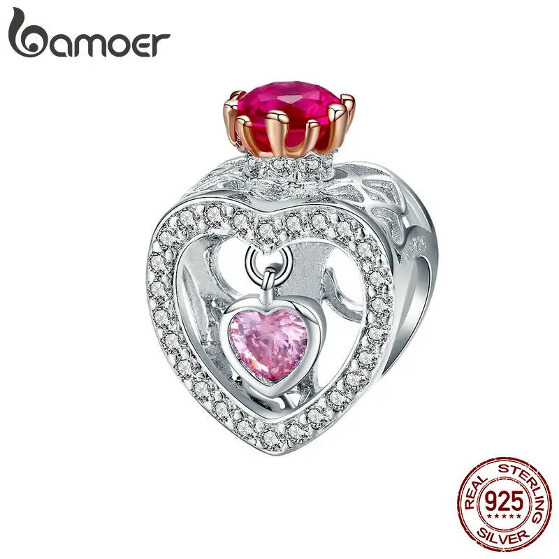 BAMOER 100% Серебро 925 пробы королева и принцесса корона бусы сердце подвески браслеты
