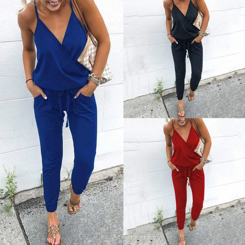 Женские летние повседневные Свободные Комбинезоны с v-образным вырезом | Женская