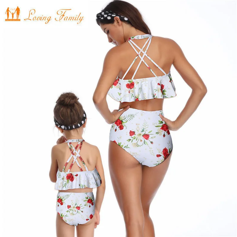 

Women Bikini Set Fashion Rose Floral Print Swimwear Mother Daughter Summer Clothes Family Matching Outfits Mom Baby Swimsuit