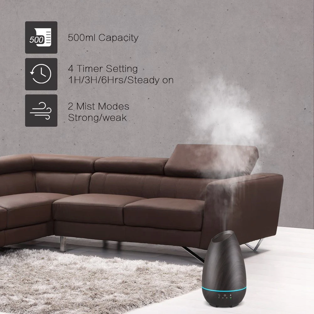 500ml Aromatherapy Essential Oil Diffuser Wood Grain Aroma Diffusers Cool Mist With Press Control Timer Adjustable 7 Colo | Бытовая