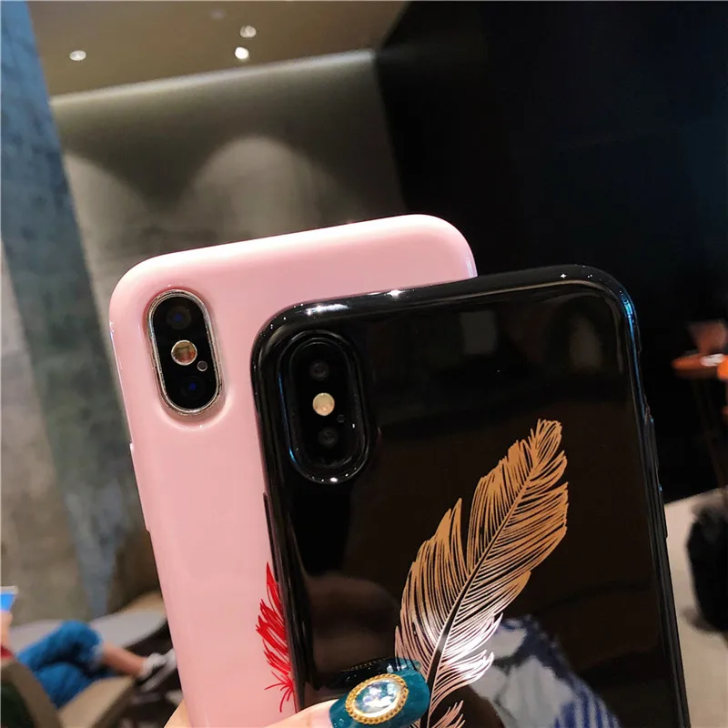 Lovebay Soft TPU Phone Case For iPhone 6 6S 7 8 Plus X XR XS Max Shell Colorful Feathers Cover Capa Black Pink Covers 3D Fashion |
