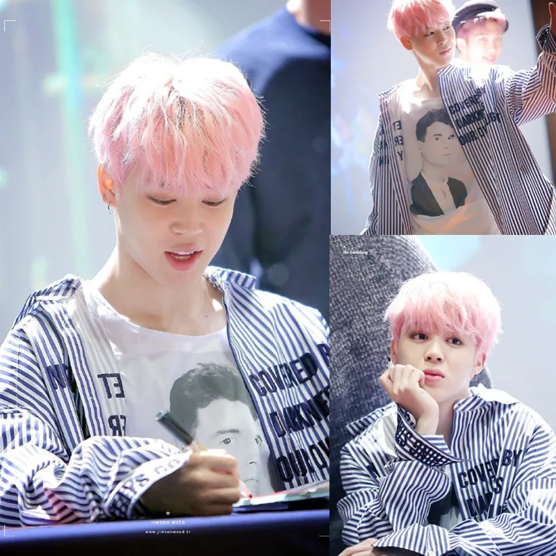 

Мужская хлопковая рубашка в полоску с отделением средств kpop Jimin