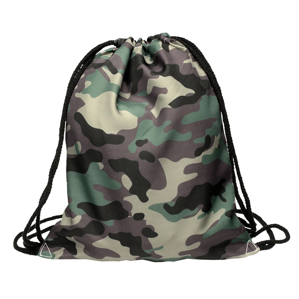 Ткань Оксфорд 3D с принтгом в виде камуфляжной Drawstring Рюкзак луч карман сумка для