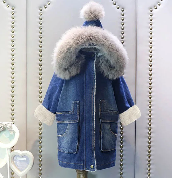 

Girl denim jacket autumn winter cotton trench coat thick