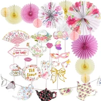 tea party decorations hanging tea pot tea cup garland photo props paper fans for mothers day wedding party supplies
