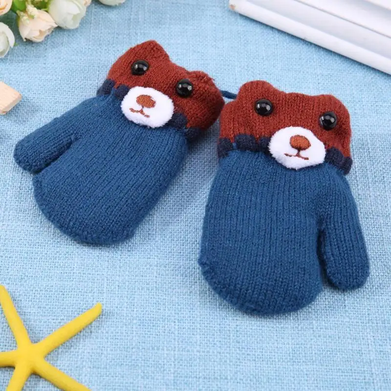 New Winter Warm Cute Cartoon Bear Pattern Fleece Knitting Kids Baby Gloves Mittens Care Accessories Handschoenen Kinderen | Детская