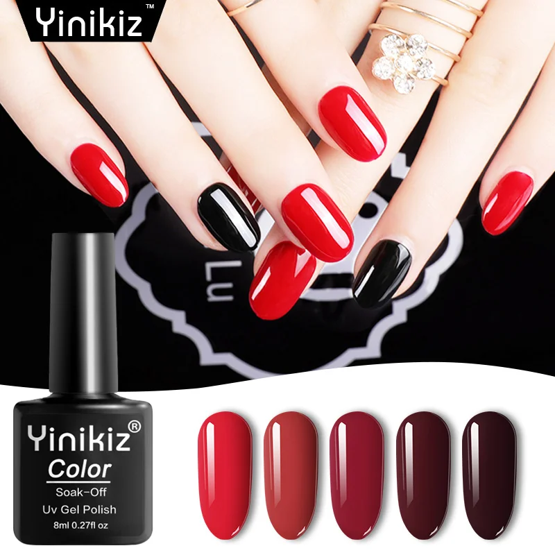 

Yinikiz винно-красная серия отмачиваемый Сияющий цветной гель для ногтей Светодиодный УФ-гель лак стойкий маникюрный лак для ногтей 8 мл