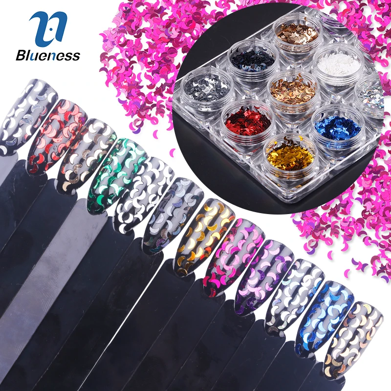 Blueness 12 коробка Луна дизайн украшения для ногтей наклейки аксессуары Маникюр DIY УФ