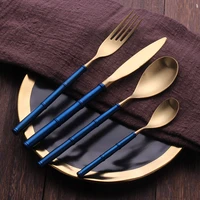tableware 4 pcsset blue forks knife spoons dinnerware set 304 stainless steel western cutlery set kitchen food drop shipping