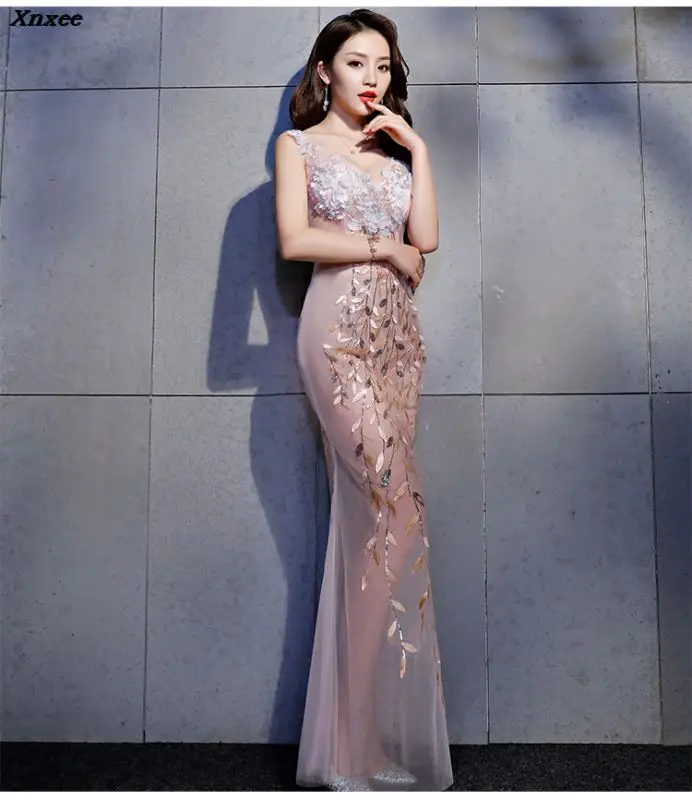 Новинка 2018 модное элегантное украшенное платье с аппликацией сексуальное для