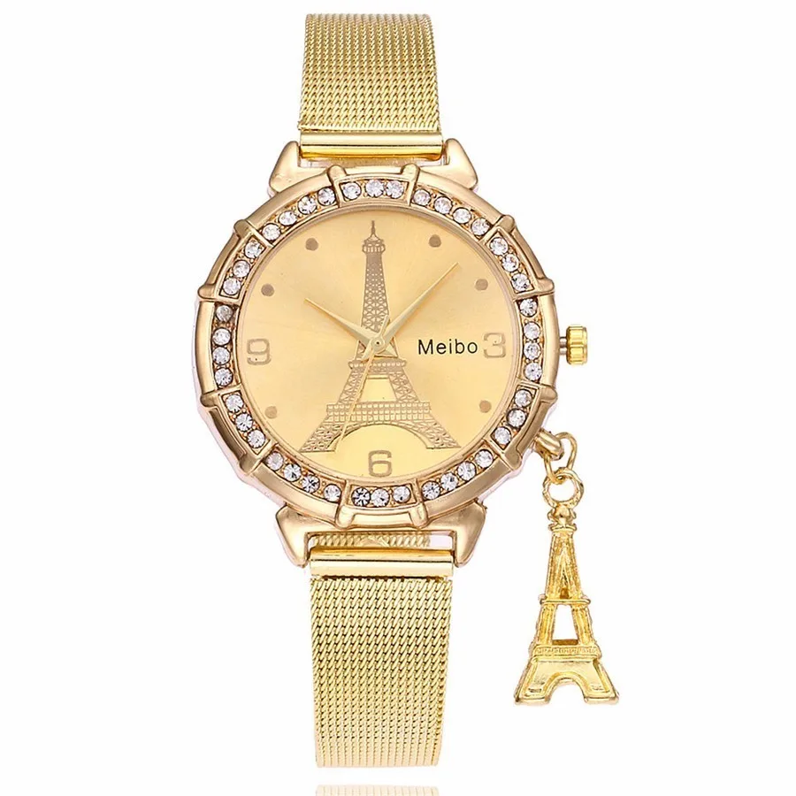 Fashion Women Rose Gold Eiffel Tower Pattern Watch Casual Ladies Stainless Steel Pendant Quartz Relogio Feminino|Женские наручные