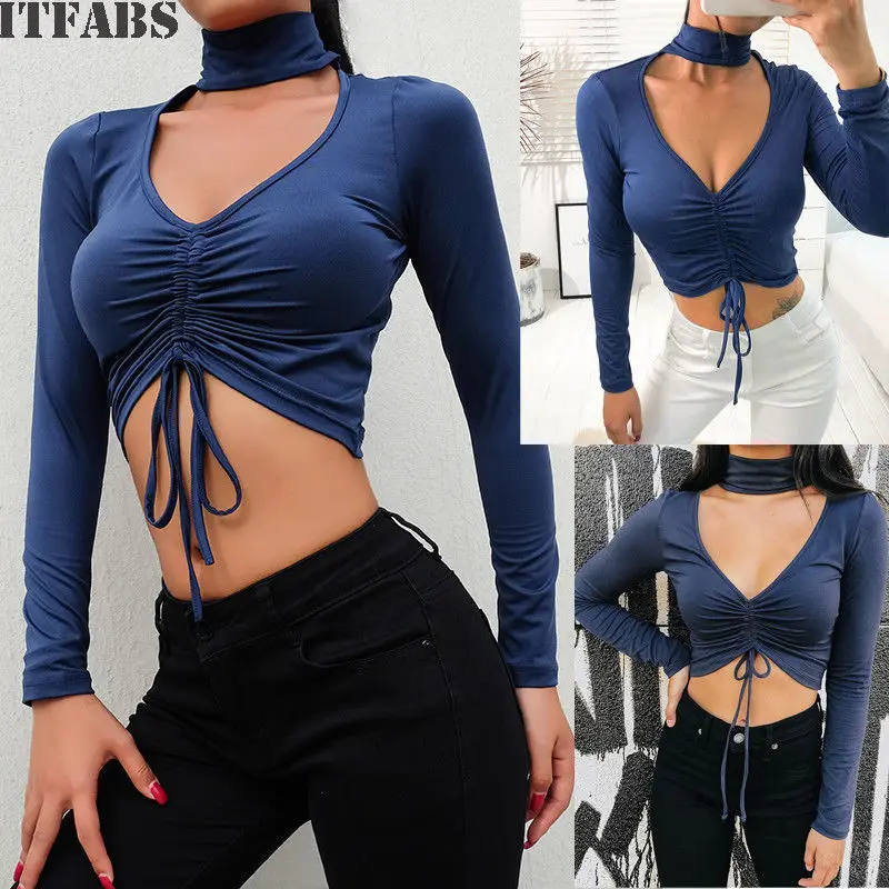 Новая женская модная повседневная шикарная футболка с глубоким v образным