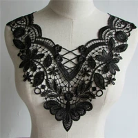sexy perspective deep v black tulle lace fabric hollow neckline collar patchwork applique trim decorated diy crafts cloth sewing