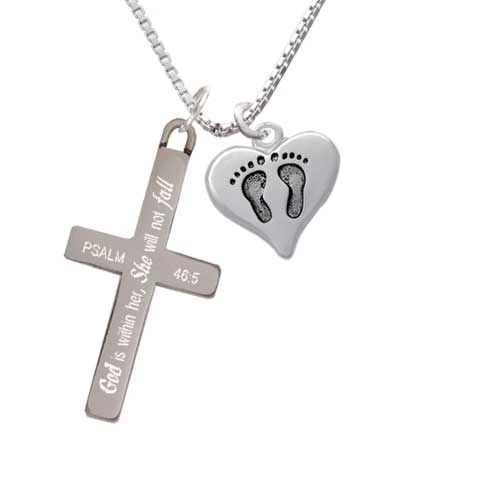 Heart with Baby Feet - She will not Fall Cross Necklace | Украшения и аксессуары