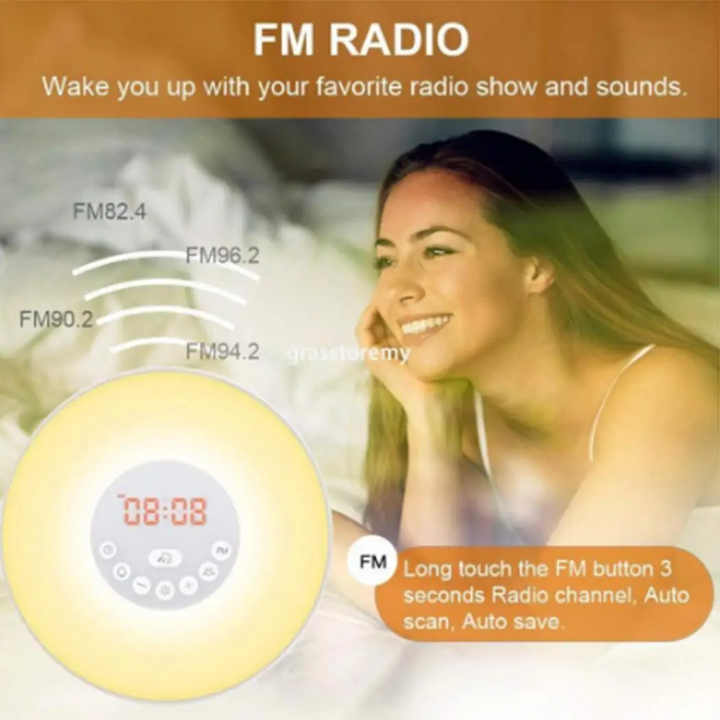 US/UK/AU/EU многофункциональные Wake Up Ночной свет Sunrise моделирование дома Спальня FM