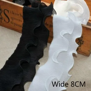 Эластичная шифоновая лента шириной 8 см, с оборками, белого и черного цветов, для платья, воротника, аппликация из гипюра, для шитья, рукоделия