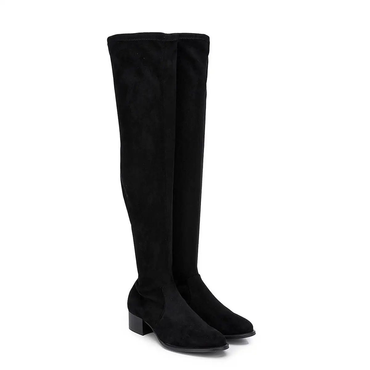 CUPLE WOMAN SUEDE HEEL сапоги высокие T.B замша стрейч лайкра черный |