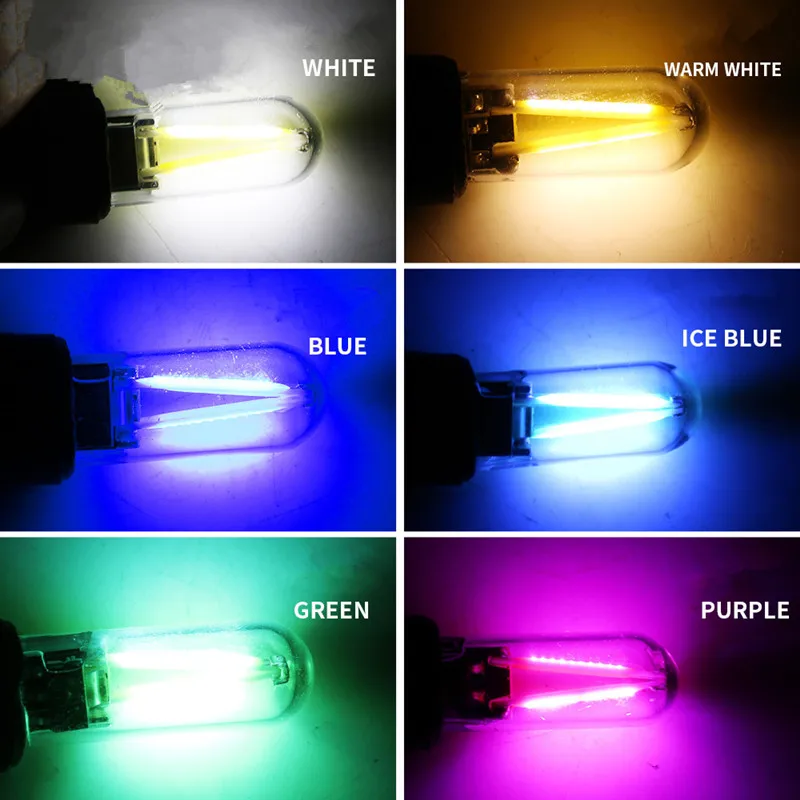 

2Pcs 5W led T10 cob glass car light Led filament auto automobiles reading dome bulb lamp DRL car styling 12v - 5 Colors