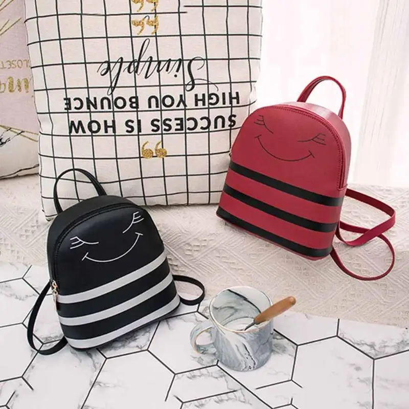 Женский мини рюкзак в полоску с рисунком из мультфильма кожаные сумки на плечо