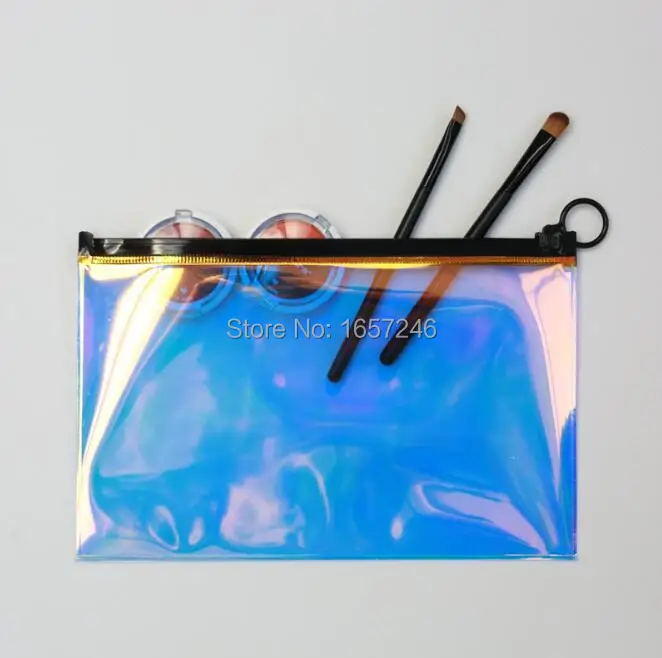 

Rainbow Holographic TPU Clear Cosmetic Pouch with zipper Holographic for Skin care Makeup-brush Lipstick Accessories 15cm x 23cm
