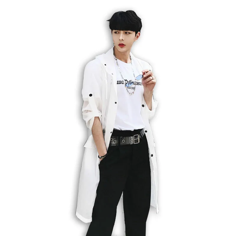 

2020 Summer New Men Women Fashion Casual Thin Long Coat Man Black White Gray Hooded Ditch Cardigan Jacket M-XXL