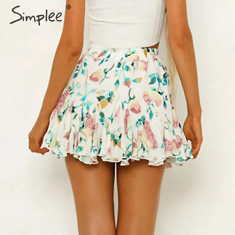 женская мини юбка Simplee с цветочным принтом элегантная богемная высокой талией