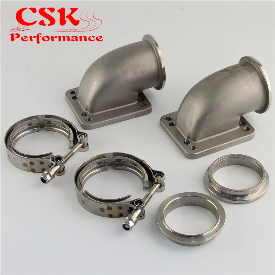 

1 пара 2,5 "Vband 90 градусов литой SS локоть адаптер фланец + зажим для T3 T4 турбокомпрессор