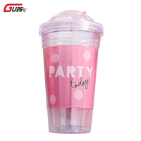 summer plastic shake cool cup novelty double healthy seal bow kwaii cup pink heart food grade ice cream straw mug gel design