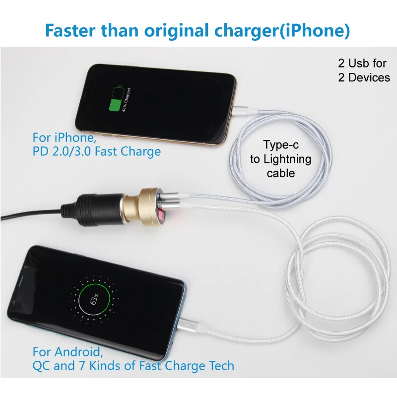 PD 3 0 быстрая зарядка автомобильное зарядное устройство type c 2 Usb C QC быстрое