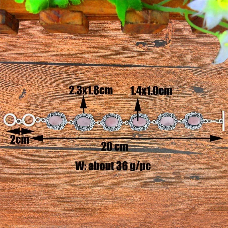 Oval Natural Quartz Stone Crystal Bracelet Vintage Look Antique Silver Plated Fashion Jewelry For Woman TB348 | Украшения и