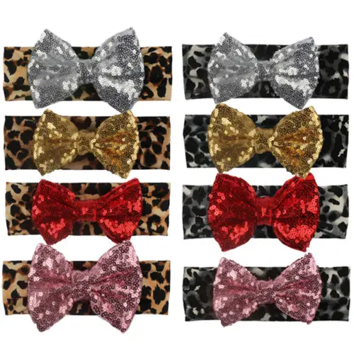 PUDCOCO Newest Toddler Girls Kids Baby Leopard Print Bow Headband Stretch Turban Head Wrap New Headwear | Детская одежда и обувь