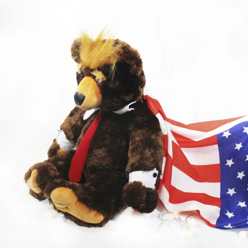 

60cm Donald Trump Bear Plush Toys Cool USA President Bear With Flag Cute Animal Bear Dolls Trump Plush Stuffed Toy Kids Gifts