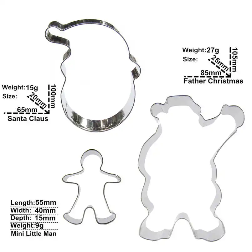 Santa Claus Mini Little Man Father Christmas shaped 3 piece biscuit cutting molds cake decorating soft candy tools | Дом и сад