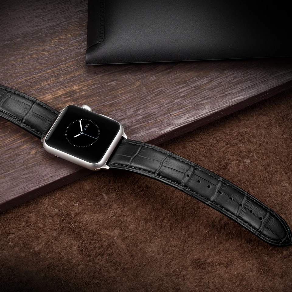 Ремешок для Apple Watch 42 мм 38 Серия 1 2 3 черный ремешок натуральная кожа крокодила