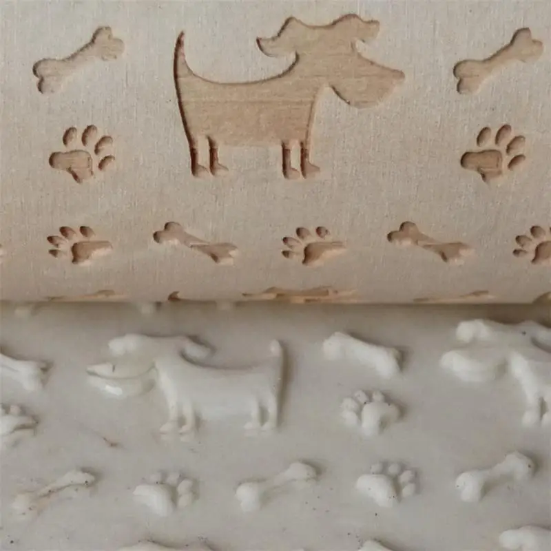 35cm Wooden puppy and bone Rolling Pins Engraving Embossed Pin Cookie Sticks | Дом и сад