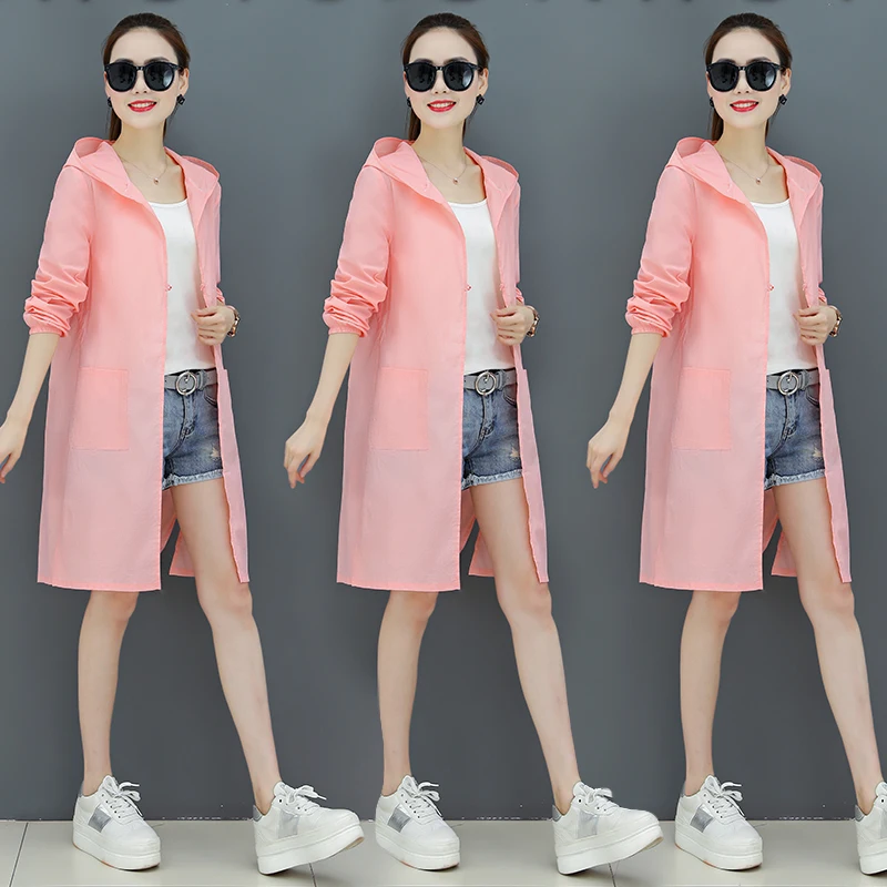 Женская ветровка с капюшоном Повседневная Длинная Куртка вышивкой синего белого