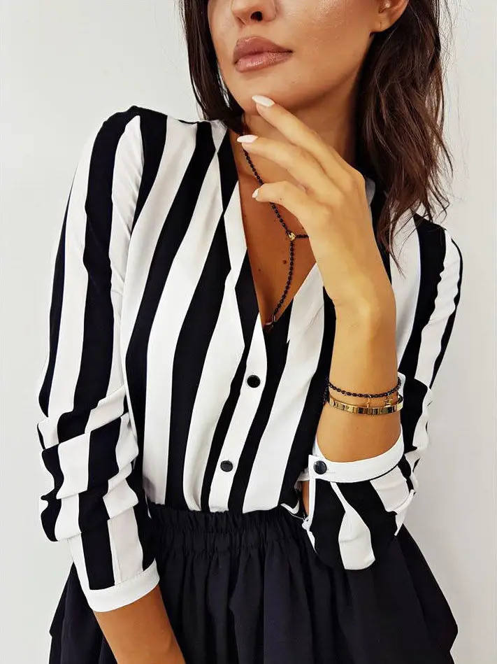 

Womens Summer Striped Fashion Tops and Blouses Elegant V Neck Blouse Loose Harajuku Shirt Ladies Tunic vintage camisa feminina