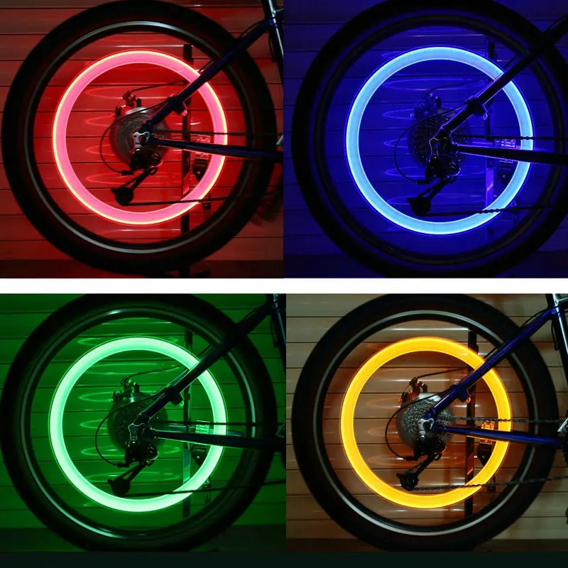 2pcs Bicycle Tire Valve Lights Cycling Wheel Caps LED Lantern Bike Spokes Lamp Accessories Color blue Green Pink Yellow | Спорт и