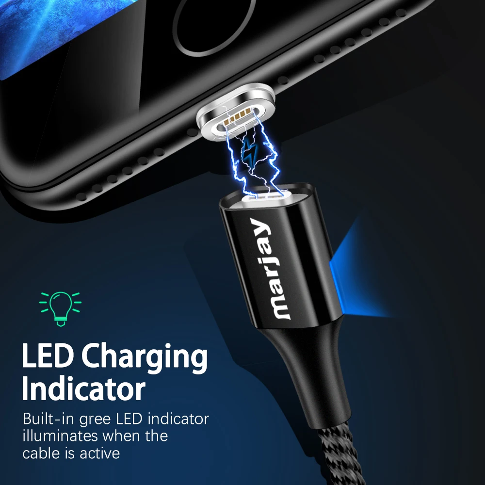 Магнитный кабель Micro USB Marjay Type C 1 м для быстрой зарядки iPhone Samsung Xiaomi кабели