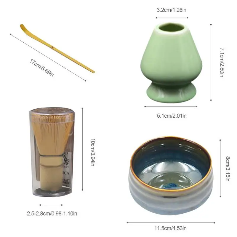 

4pcs/set Matcha Mixing Teaware Set Janpanese Bamboo Ceramic Tea Ceremony Tool Combination Tea Spoon Whisk Pot Placer Bowl Kits