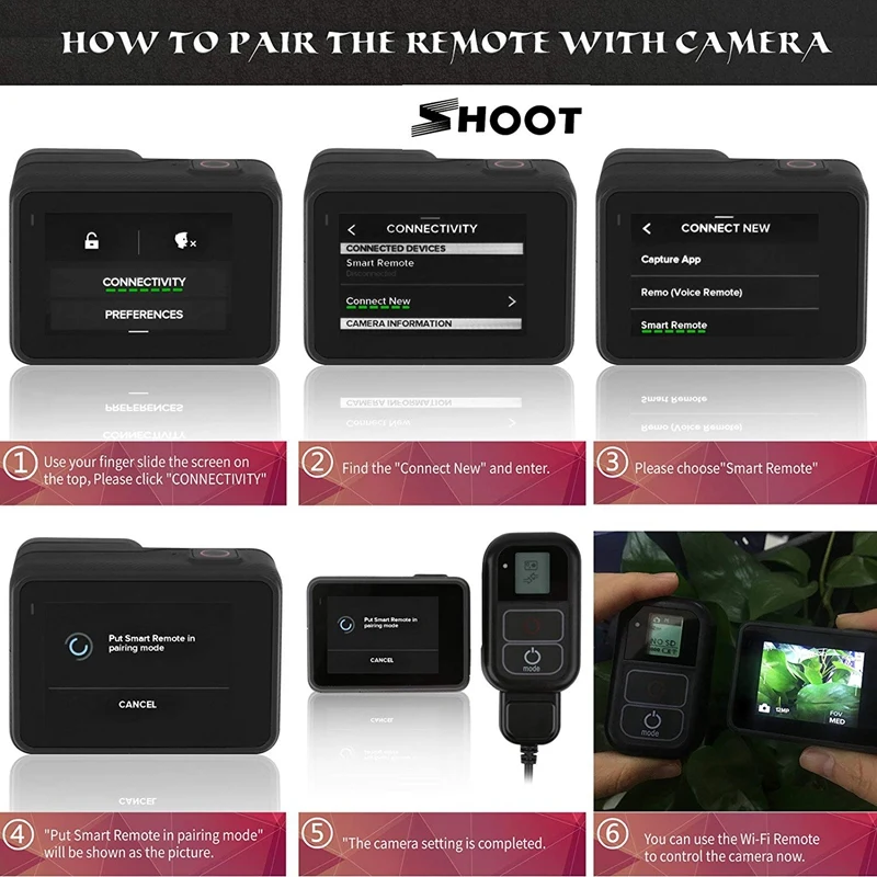 Shoot Smart Remote Control For Hero 7 Black 6 5 4 3 + 2 1 Lcd Session Waterproof Screen Wi-Fi Wirles | Электроника