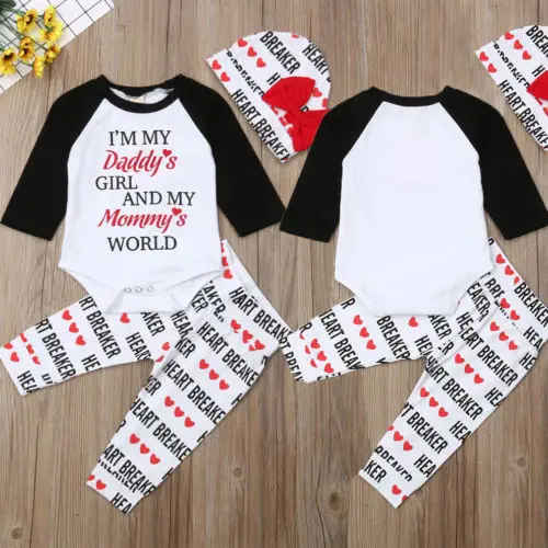 3Pcs Toddler Clothes Set Newborn Baby Daddy Girl Cotton Romper Long Sleeve Jumpsuit Playsuit Legging Pant Outfits | Детская одежда и