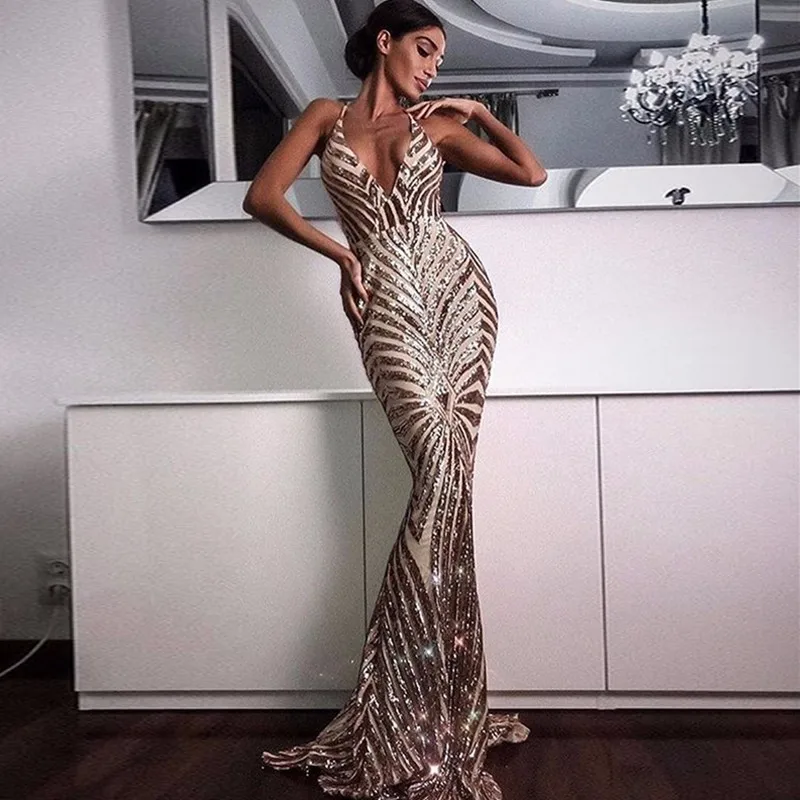 2019 White Sequin Summer Prom Evening Dress Women V Neck Backless Empire Hollow Out Dresses Bodycon Female Vestidos | Свадьбы и