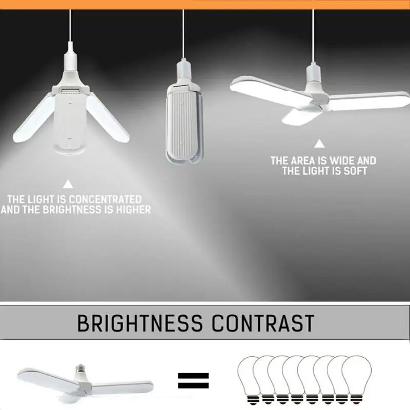 Лопасть вентилятора Светодиодная лампа E27 45W LED складной свет гаража 85 265V