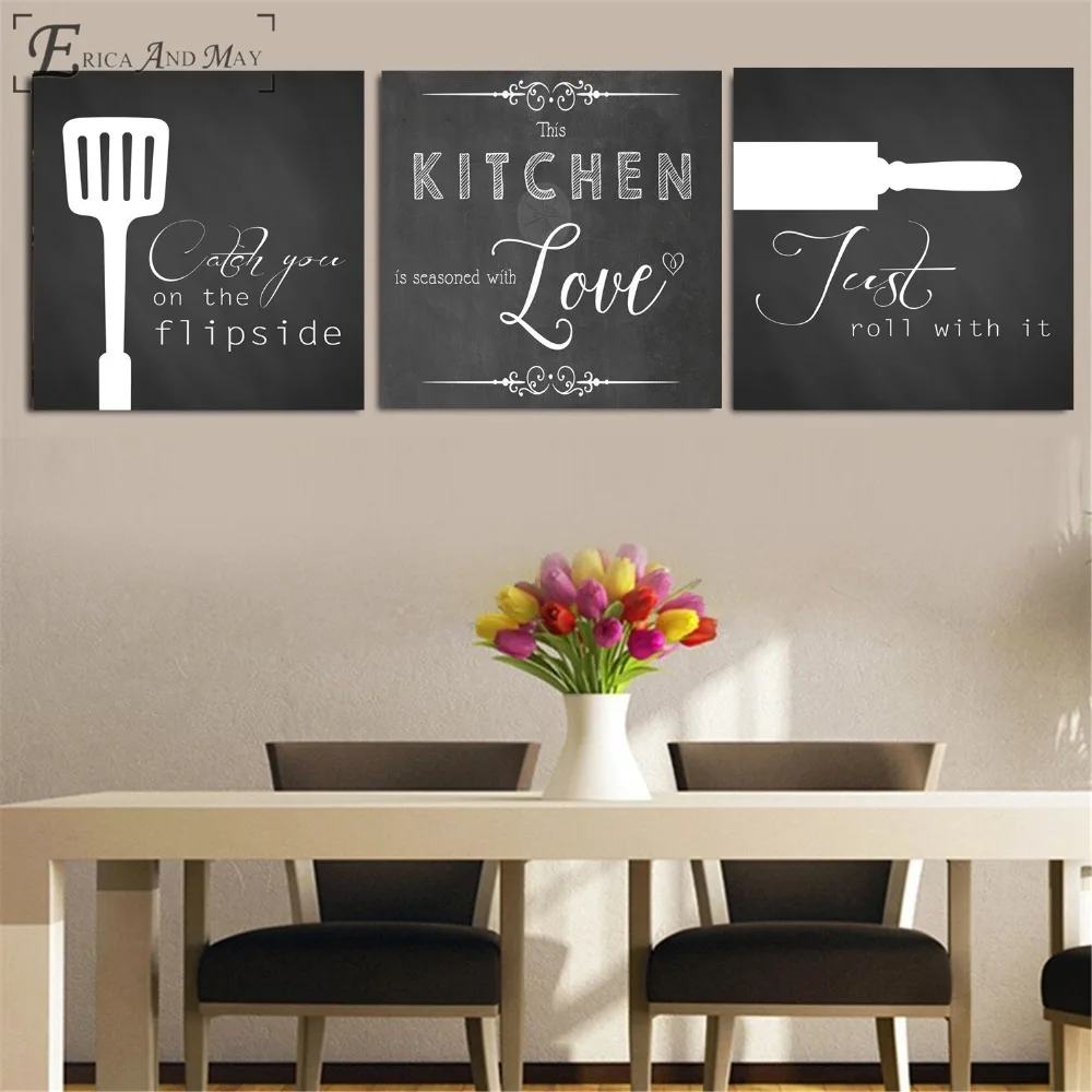 

3 Panels Kitchen Love Poster Prints Oil Painting On Canvas Wall Art Murals Pictures For Living Room Decoration No Frame