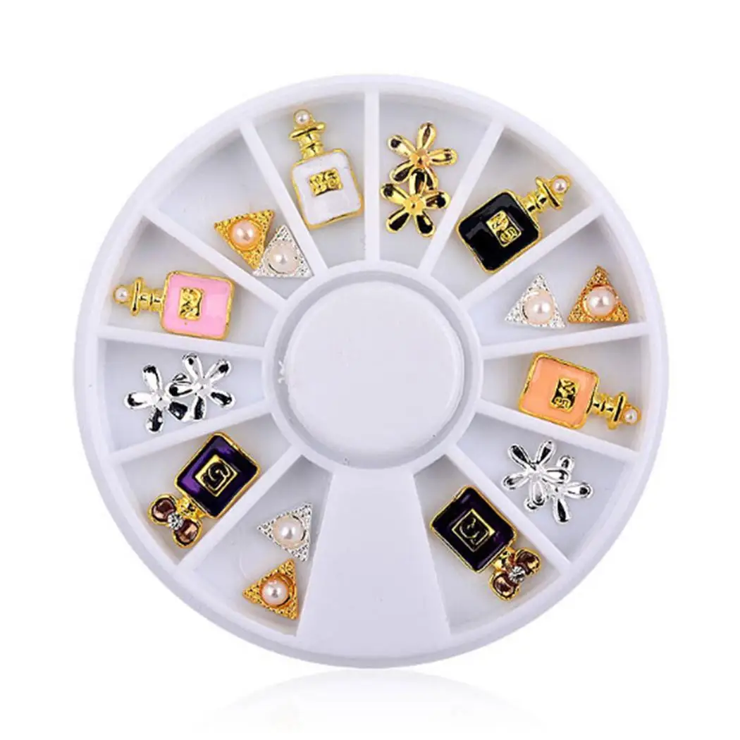 3D заклепки флакон духов цветы дизайн ногтей 12 бутылок цветок треугольные