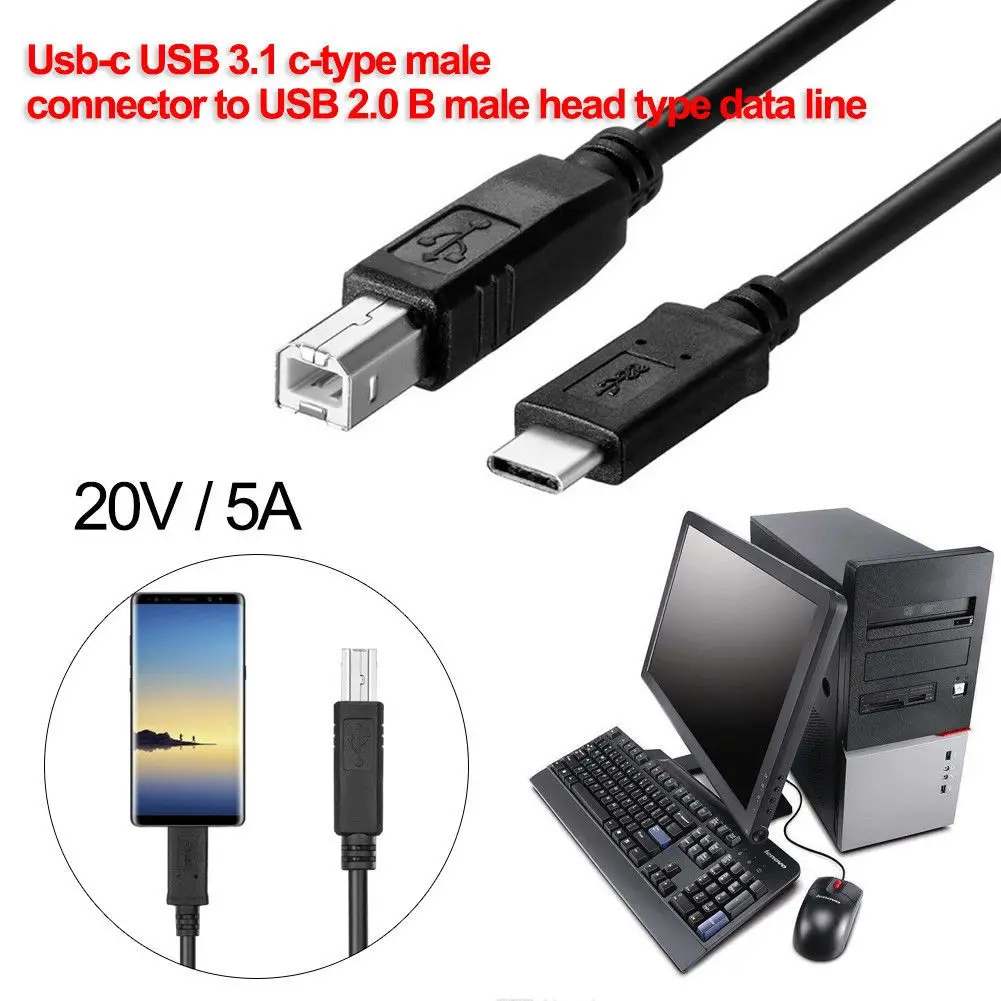 USB C 3 1 type Мужской к USB2.0 B кабель для передачи данных ноутбука принтер жесткий